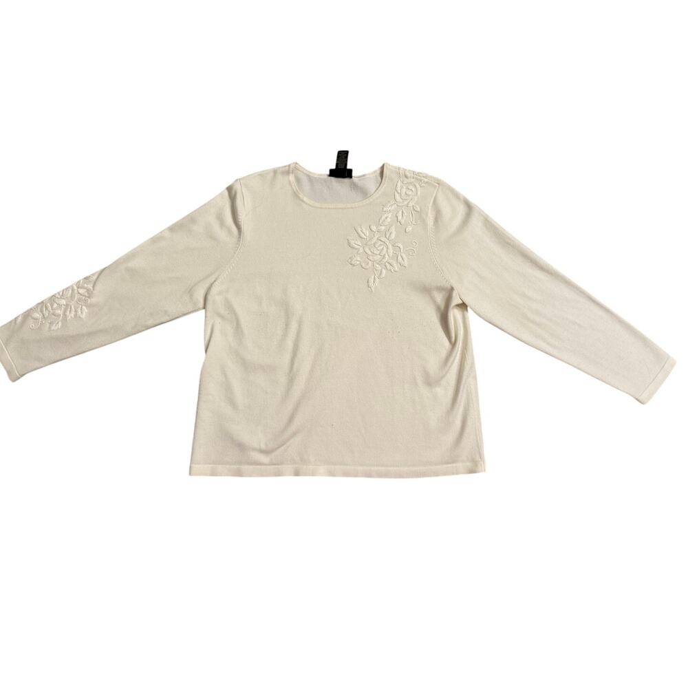 Lane Bryant Women’s 14/16 Off White Sweater Floral Embroidery Long Sleeve